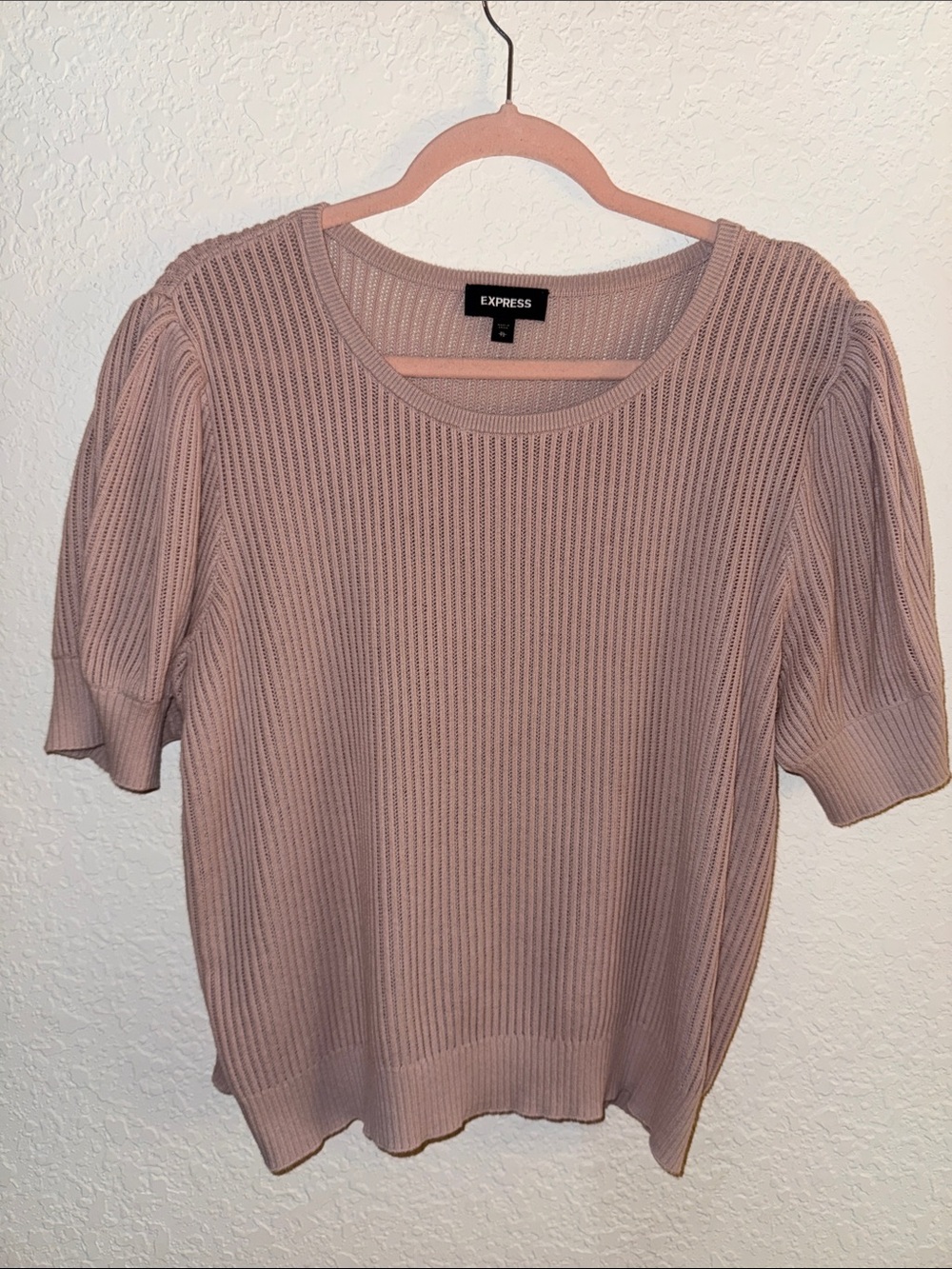 Express Women's Blush Ribbed Short Sleeve Sweater